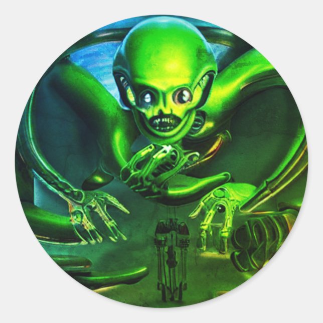 Alien Green beängstigend Classic Round Aufkleber (Vorderseite)