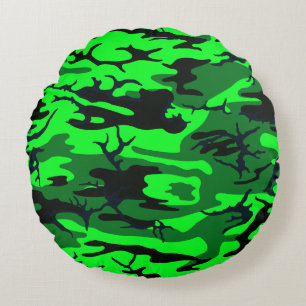 Alien Green Camo Round Coussin