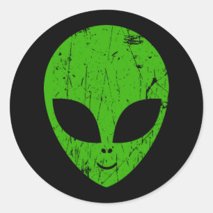 Alien Green Head ufo Science Fiction Extraterrestl Runder Aufkleber