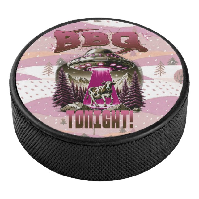 Alien GRILLEN Cow Abduction Joke Eishockey Puck (3/4)