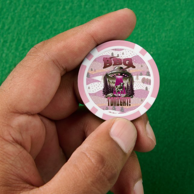 Alien GRILLEN Cow Abduction Joke Pokerchips (Hand)