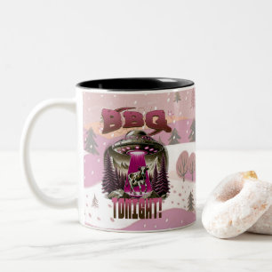 Alien GRILLEN Cow Abduction Joke Zweifarbige Tasse