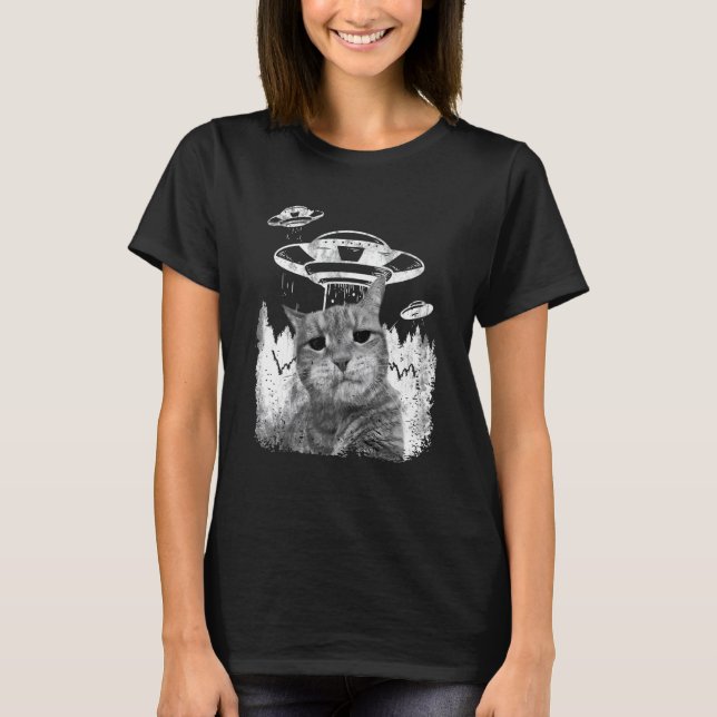Alien  Grummpy Cat Selfie With Spaceship Behind T-Shirt (Vorderseite)