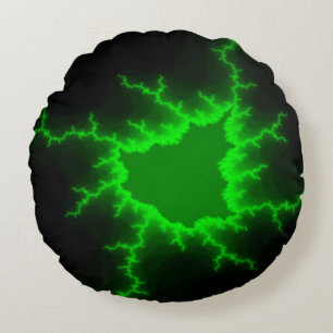 Alien Grüne Blitze in Pitch Black Rundes Kissen