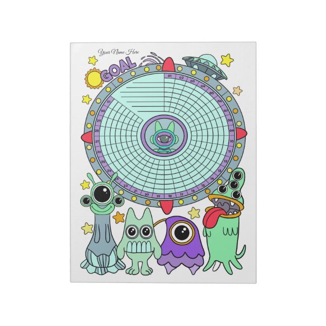 Alien Habit Tracker Benutzerdefinierter Notepad Notizblock (Rotiert)