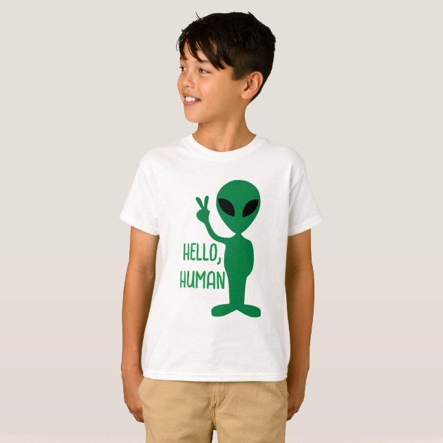 Alien - Hallo Menschen T-Shirt (Vorne ganz)