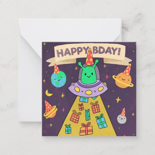 Alien Happy Birthday Mitteilungskarte (Vorderseite)