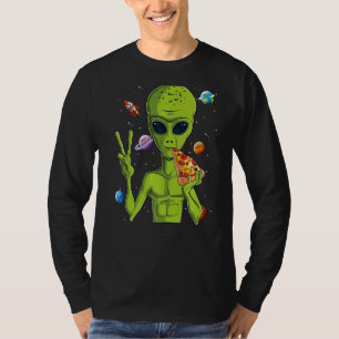 Alien Head Eating Pizza Ufo Extraterrestrische Män T-Shirt