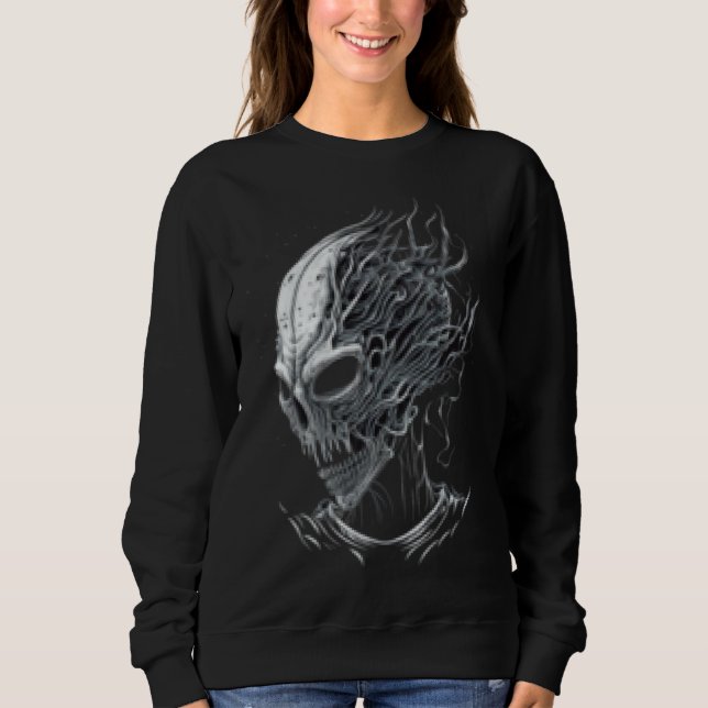 Alien Head Extraterrestrial UFO Glitch Alien Face Sweatshirt (Vorderseite)