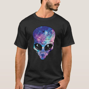 Alien Head Face Starry Night Sky UFO Hunter Space T-Shirt