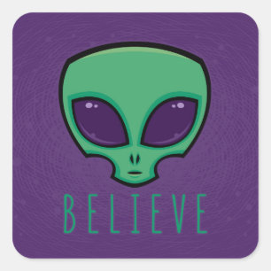 Alien Head glauben Quadratischer Aufkleber
