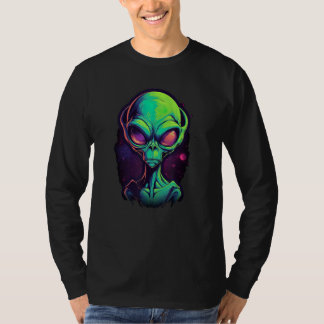 Alien Head Green Retro Grey Alien UFO Graphic T-Shirt