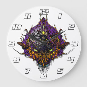 Alien Head - lila Große Wanduhr