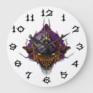 Alien Head - lila Große Wanduhr