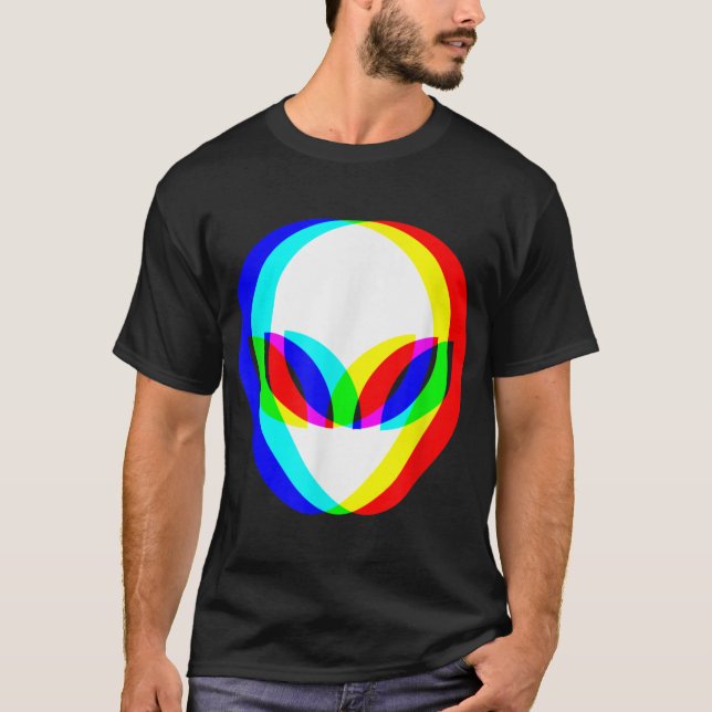 Alien Head Trippy Vaporwave Techno Rave EDM Music T-Shirt (Vorderseite)