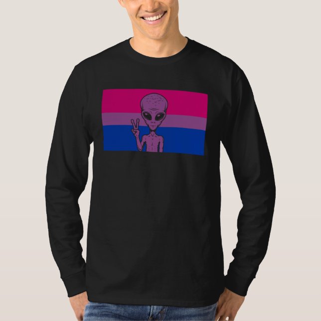 Alien Head UFO Peace Sign Gaylien Bisexual Pride F T-Shirt (Vorderseite)