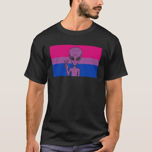 Alien Head UFO Peace Sign Gaylien Bisexual Pride F T-Shirt (Vorderseite)