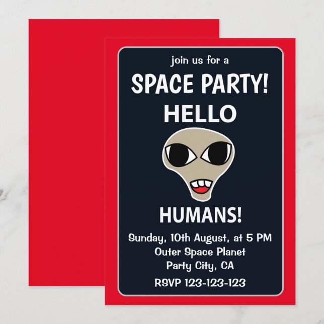 Alien Hello Humans Funny Alien Space Party Einladung (Vorne/Hinten)