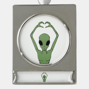 Alien-Herz-Pose Banner-Ornament Silber
