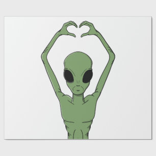 Alien-Herz-Pose Geschenkpapier