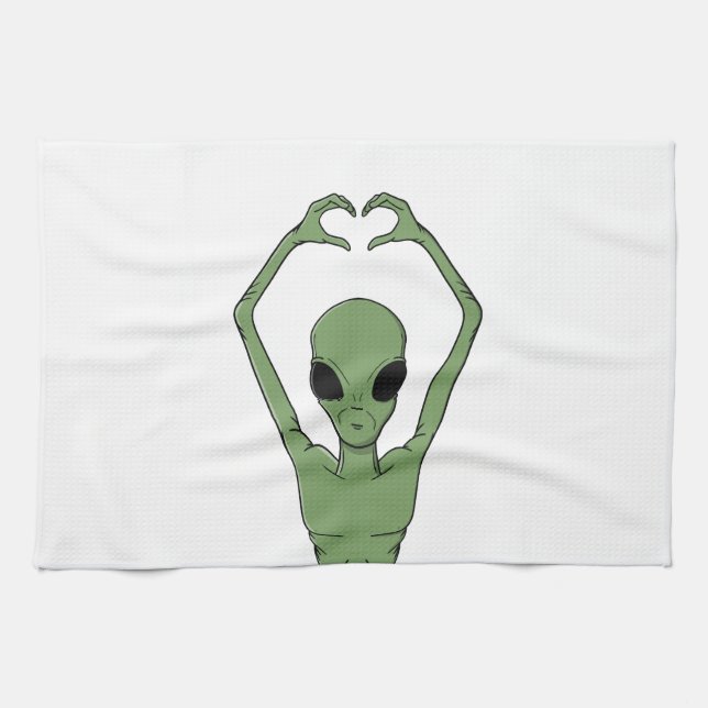 Alien-Herz-Pose Geschirrtuch (Horizontal)