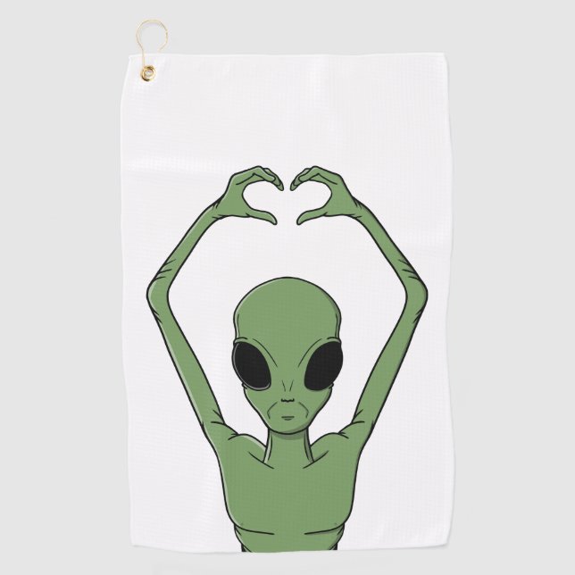 Alien-Herz-Pose Golfhandtuch (Vorderseite)