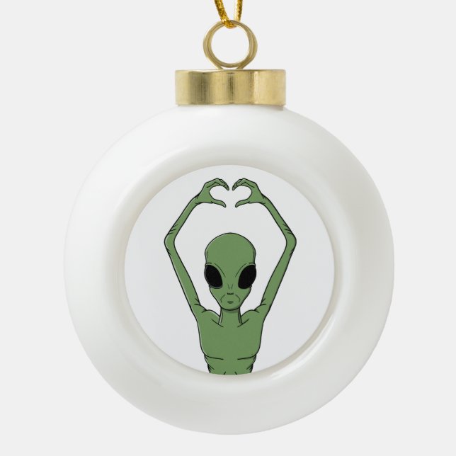 Alien-Herz-Pose Keramik Kugel-Ornament (Vorderseite)