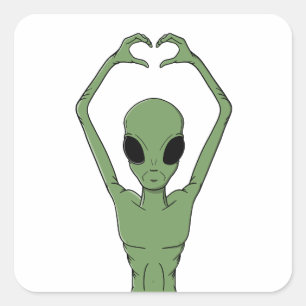 Alien-Herz-Pose Quadratischer Aufkleber
