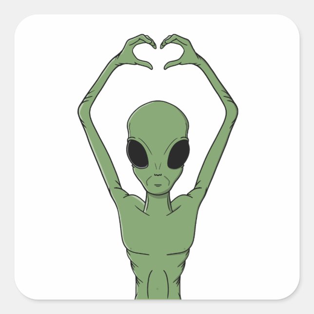 Alien-Herz-Pose Quadratischer Aufkleber (Vorderseite)