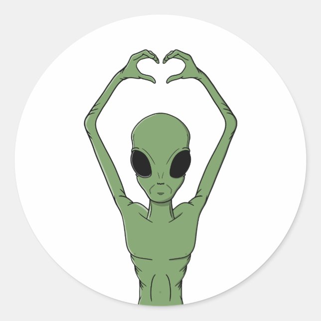 Alien-Herz-Pose Runder Aufkleber (Vorderseite)