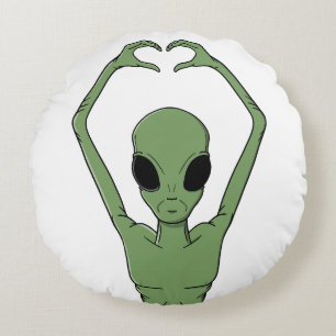 Alien-Herz-Pose Rundes Kissen