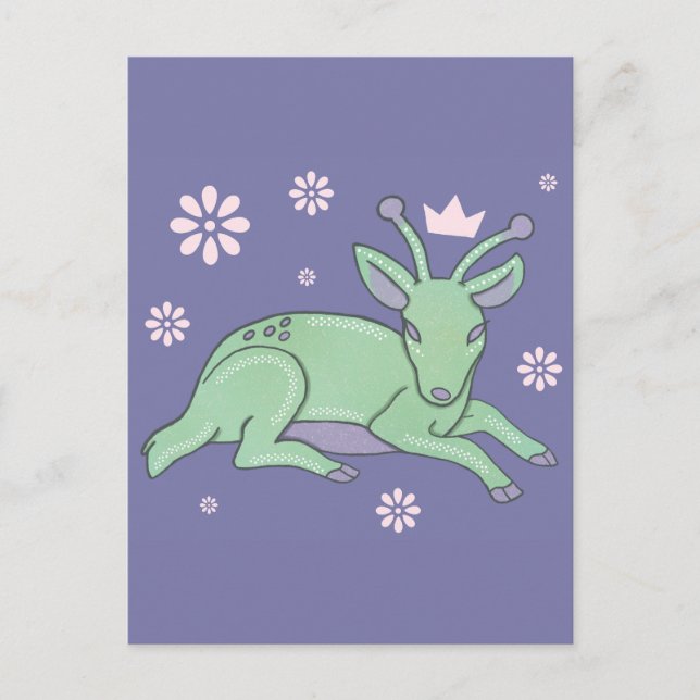 Alien-Hirsch-Volks kunst | Whimsical Grüner Hirsch Postkarte (Vorderseite)