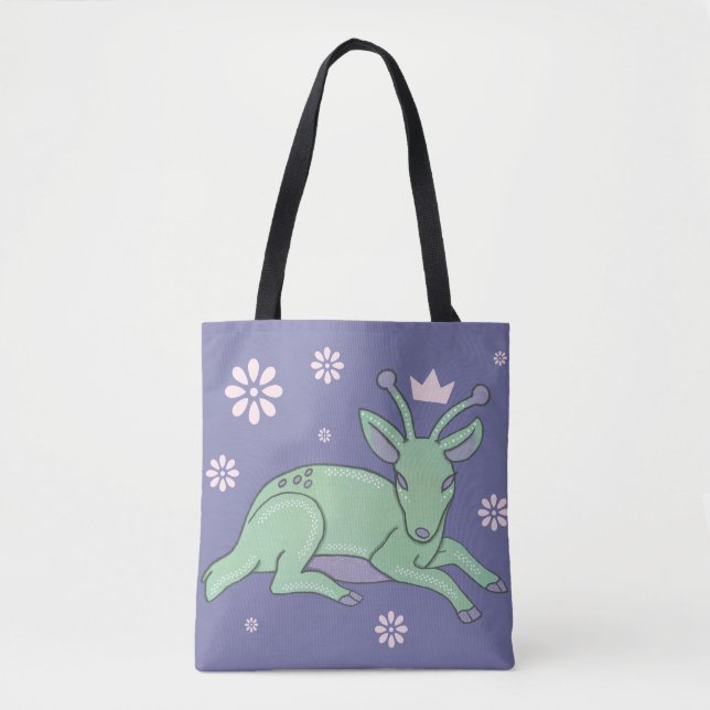 Alien-Hirsch-Volks kunst | Whimsical Grüner Hirsch Tasche (Vorderseite)