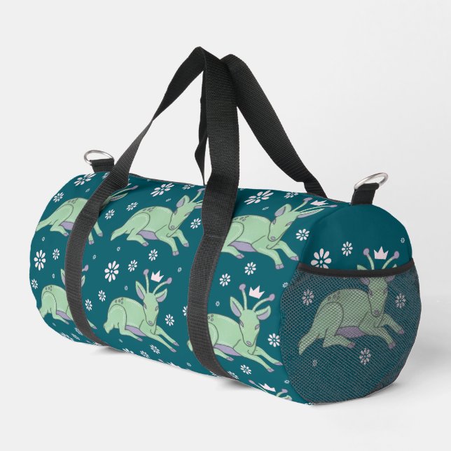 Alien-Hirsch-Volkskunst | Whimsischer grüner Hirsc Duffle Bag (Rechte Ecke)