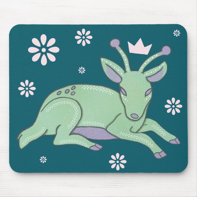 Alien-Hirsch-Volkskunst | Whimsischer grüner Hirsc Mousepad (Vorne)