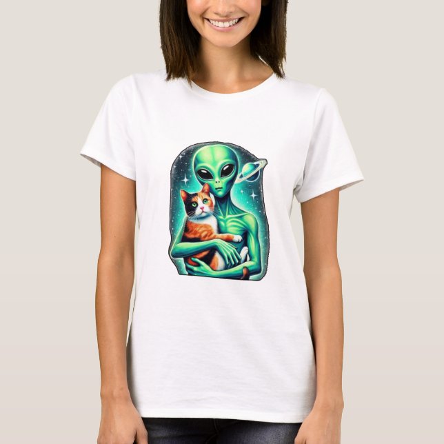 Alien Holding Calico Cat T-Shirt (Vorderseite)