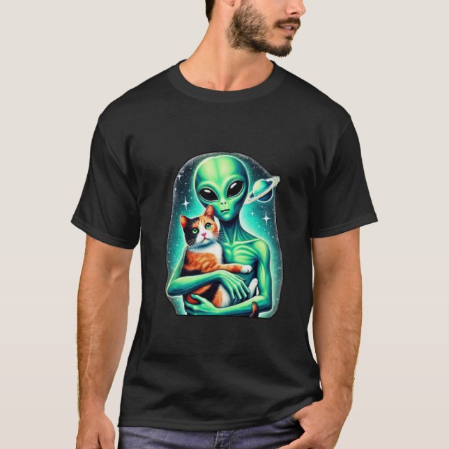 Alien Holding Calico Cat T-Shirt (Vorderseite)