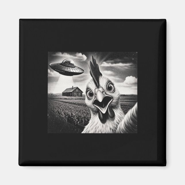 Alien-Huhn-Selfie mit UFO  Magnet (Vorne)