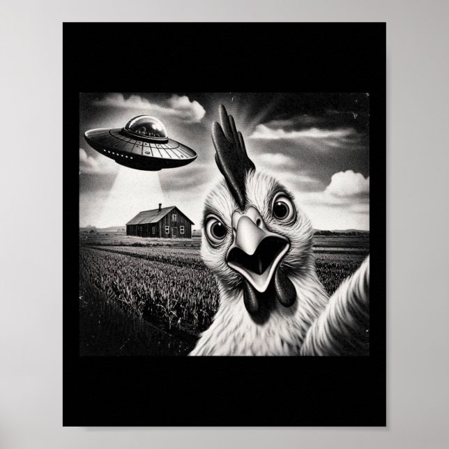 Alien Hühnchen-Selfie mit UFO  Poster (Vorne)