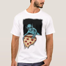 Alien im Weltraum, die eine Pizzasur gestohlen hat