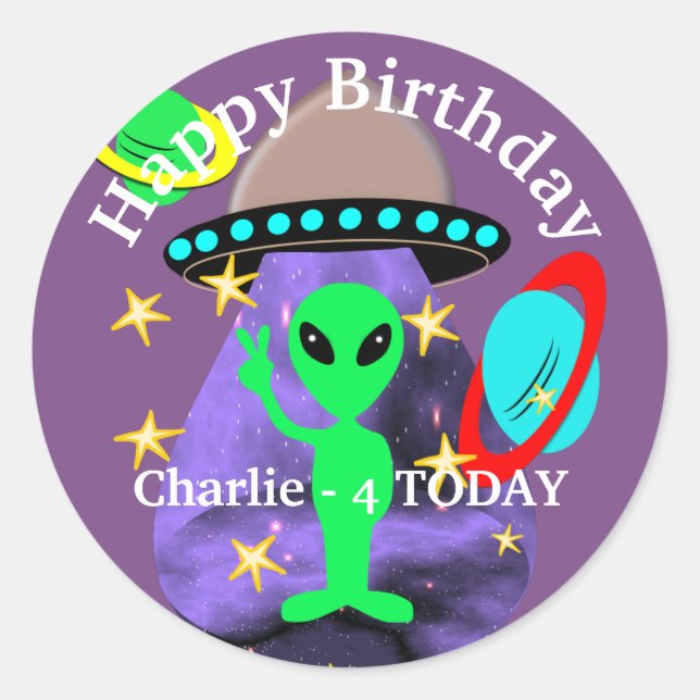 Alien im Weltraum Spaß Kinder Niedliches Party Runder Aufkleber (Vorderseite)