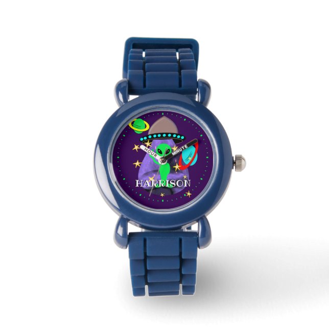 Alien im Weltraum Spaß Kinder Personalisiert Armbanduhr (Vorderseite)