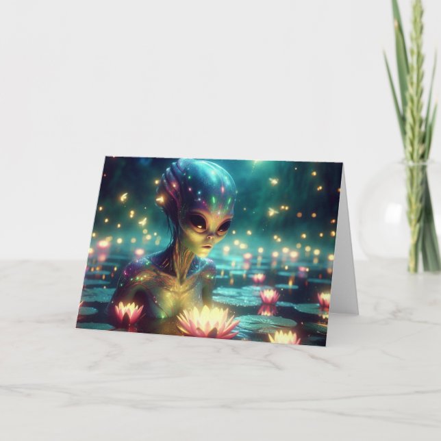 Alien in einem Lotus-Teich Karte (Vorderseite)