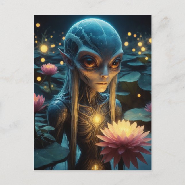 Alien in einem Lotus-Teich Postkarte (Vorderseite)