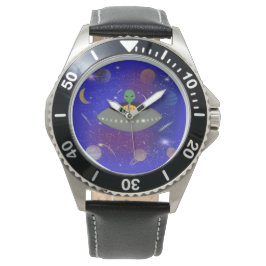 Alien in einem Raumschiff mit einem neuen T - Shir Armbanduhr
