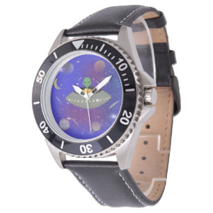 Alien in einem Raumschiff mit einem neuen T - Shir Armbanduhr