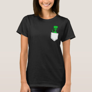 Alien in Painted Pocket Green Alien Peace Hand Sig T-Shirt