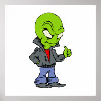 Alien in schwarzer Lederjacke Daumen hoch