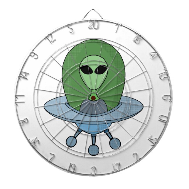 Alien in seinem kleinen Raumschiff Dartscheibe (vorne)