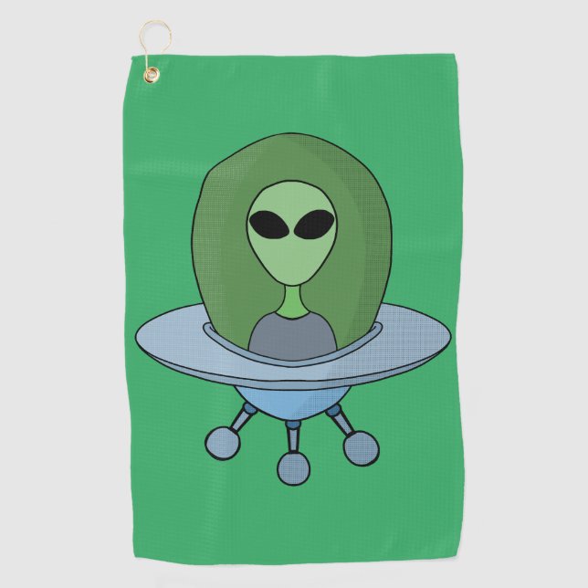 Alien in seinem kleinen Raumschiff Golfhandtuch (Vorderseite)